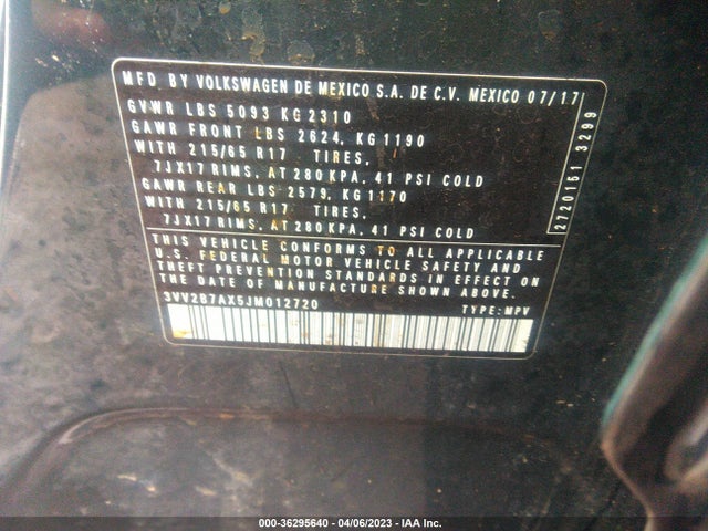 3VV2B7AX5JM012720 Volkswagen Tiguan Sel/se