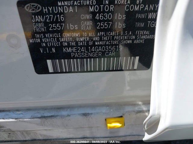 2016 HYUNDAI SONATA HYBRID SE VIN: KMHE24L14GA035619