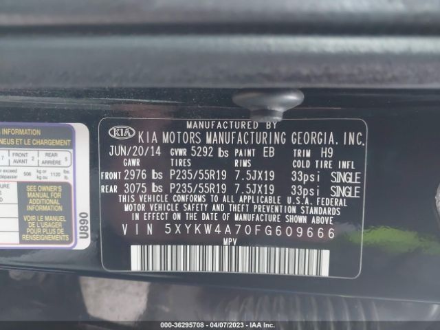5XYKW4A70FG609666 KIA SORENTO SX