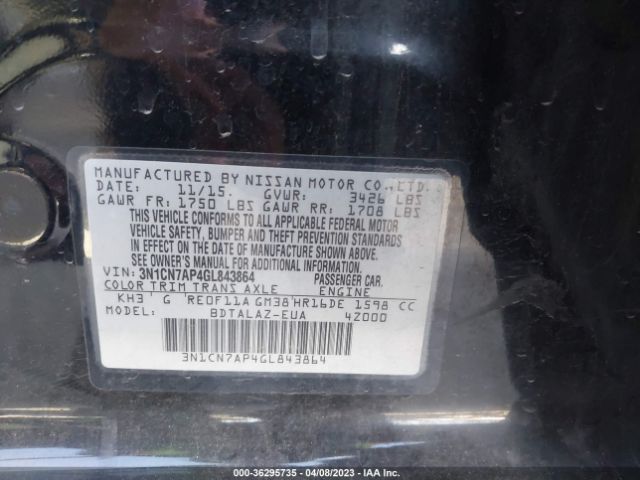 3N1CN7AP4GL843864 Nissan Versa S Plus
