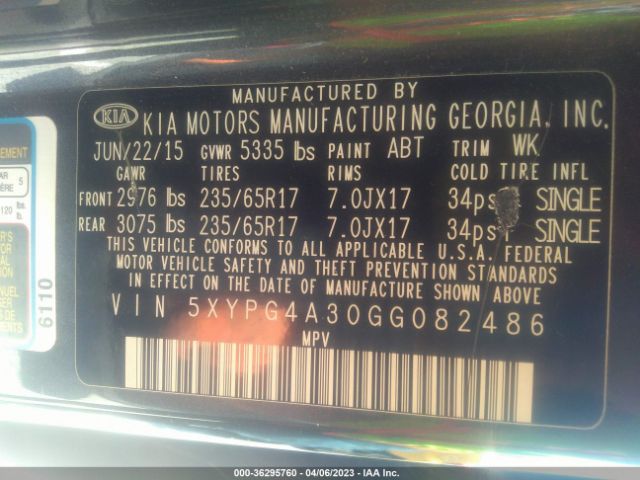 5XYPG4A30GG082486 KIA SORENTO LX