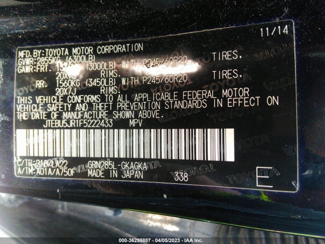 Toyota 4runner Limited 2015 JTEBU5JR1F5222433 Image 10