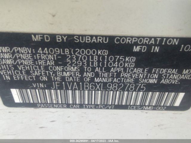 JF1VA1B6XL9827875 Subaru Wrx Premium