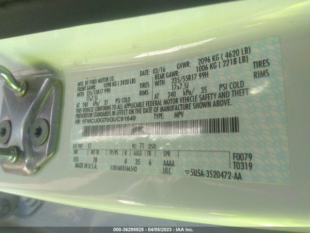 Ford ESCAPE SE 2016 1FMCU0G70GUC91649 Image 9