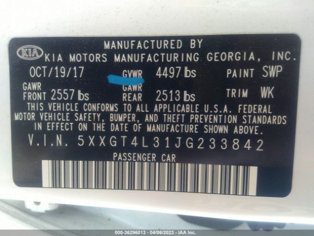 5XXGT4L31JG233842 KIA Optima S