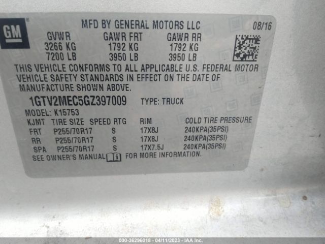 1GTV2MEC5GZ397009 GMC Sierra 1500 Sle