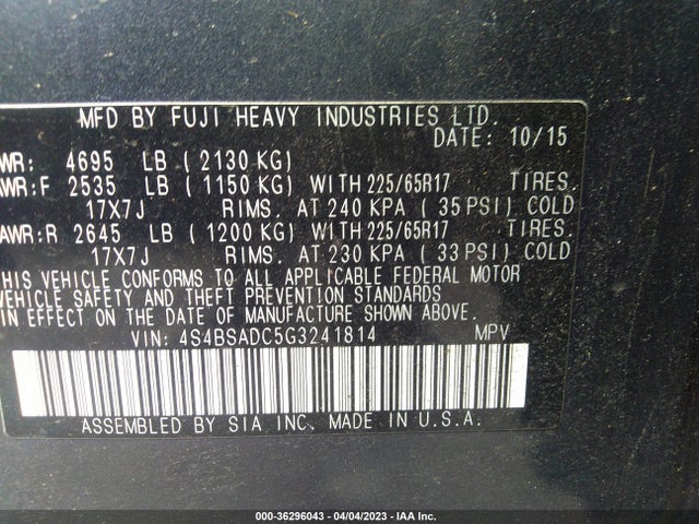 2016 Subaru Outback, VIN: 4S4BSADC5G3241814