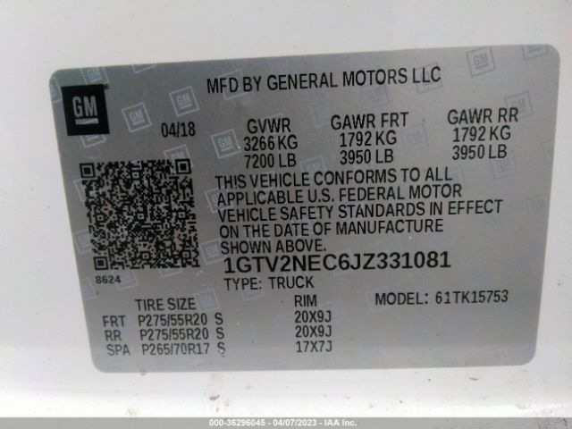 1GTV2NEC6JZ331081 GMC Sierra 1500 Slt
