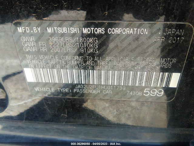 2017 Mitsubishi Lancer, VIN: JA32U2FU1HU011739