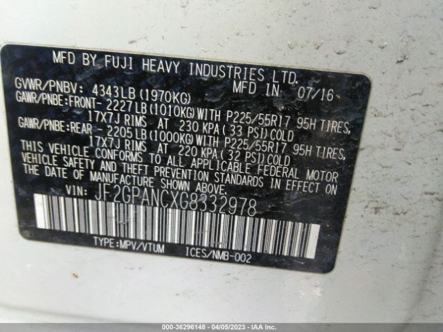 JF2GPANCXG8332978 Subaru Crosstrek Limited