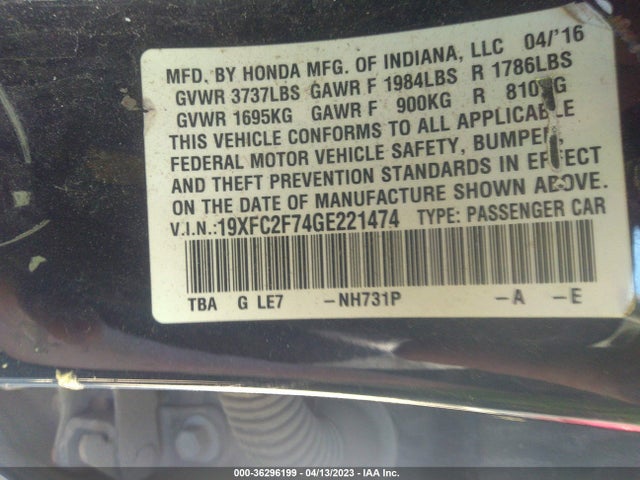 Honda Civic Sedan Ex 2016 19XFC2F74GE221474 Image 9