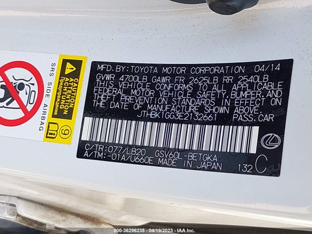 JTHBK1GG3E2132661 Lexus ES 350