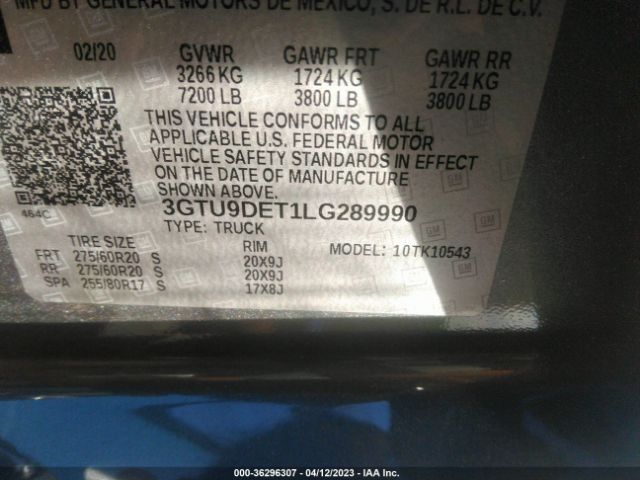3GTU9DET1LG289990 GMC Sierra 1500 Slt
