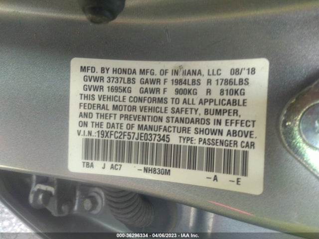 Honda Civic Sedan Lx 2018 19XFC2F57JE037345 Image 9