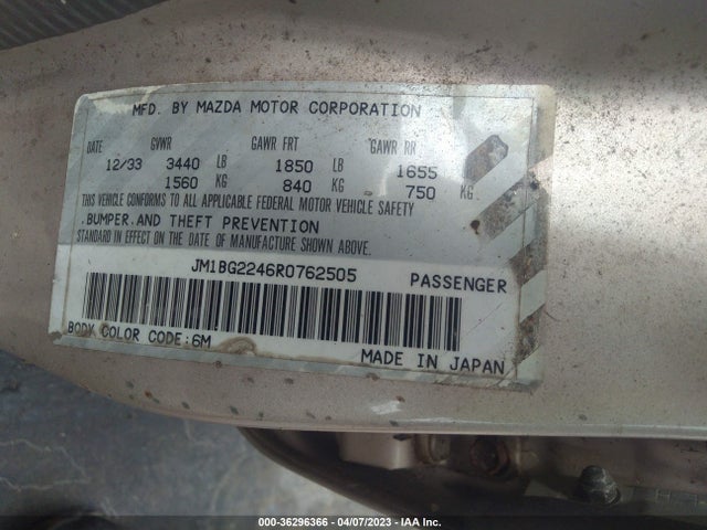 1994 MAZDA PROTEGE DX VIN: JM1BG2246R0762505