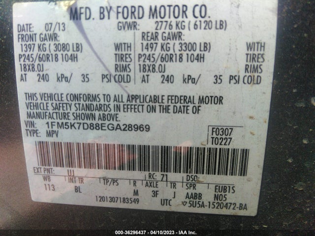 Ford EXPLORER XLT 2014 1FM5K7D88EGA28969 Image 9