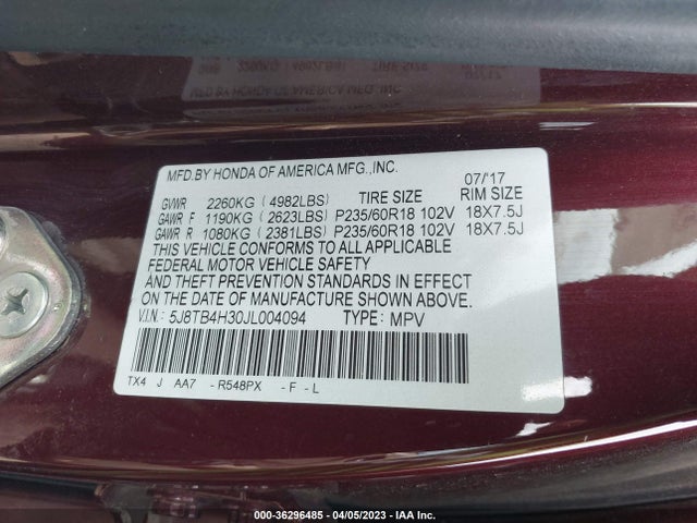 5J8TB4H30JL004094 Acura RDX