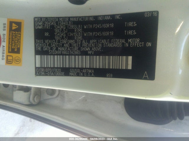 Toyota Highlander Le 2016 5TDZKRFH8GS142865 Image 11
