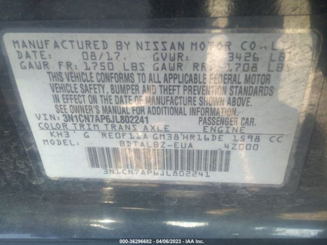 3N1CN7AP6JL802241 Nissan Versa Sedan Sv