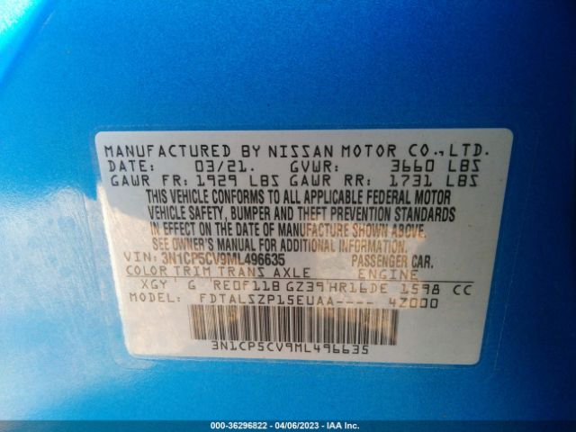 3N1CP5CV9ML496635 Nissan KICKS SV