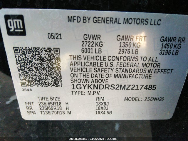 2021 Cadillac XT5, VIN: 1GYKNDRS2MZ217485