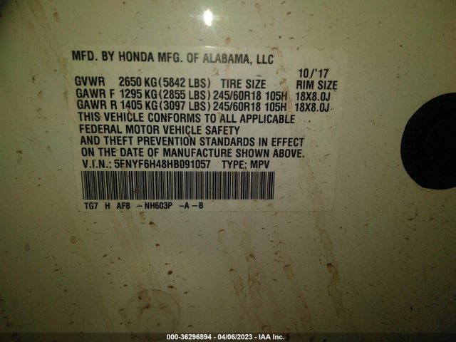 Honda Pilot Ex 2017 5FNYF6H48HB091057 Image 9