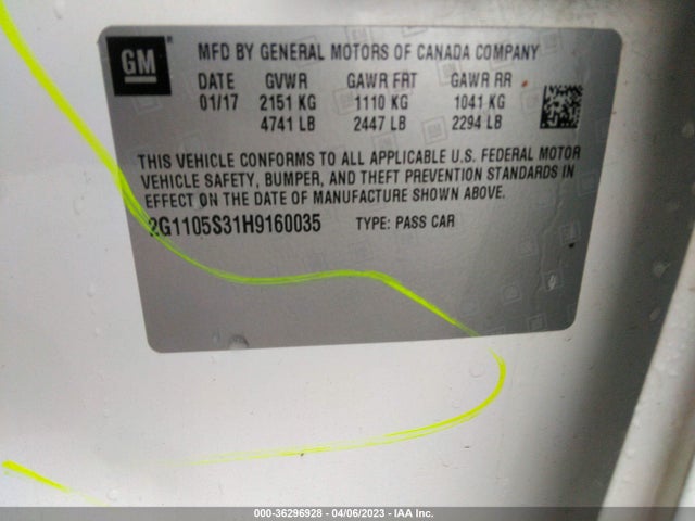Chevrolet IMPALA LT 2017 2G1105S31H9160035 Image 9