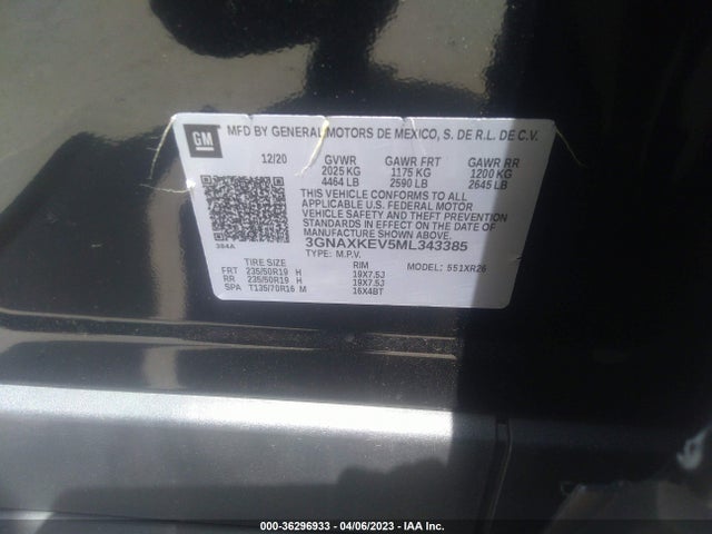 2021 CHEVROLET EQUINOX LT VIN: 3GNAXKEV5ML343385