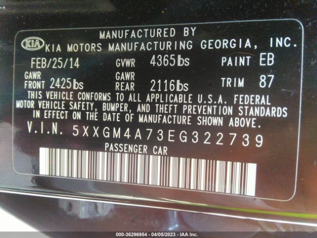5XXGM4A73EG322739 KIA Optima Lx