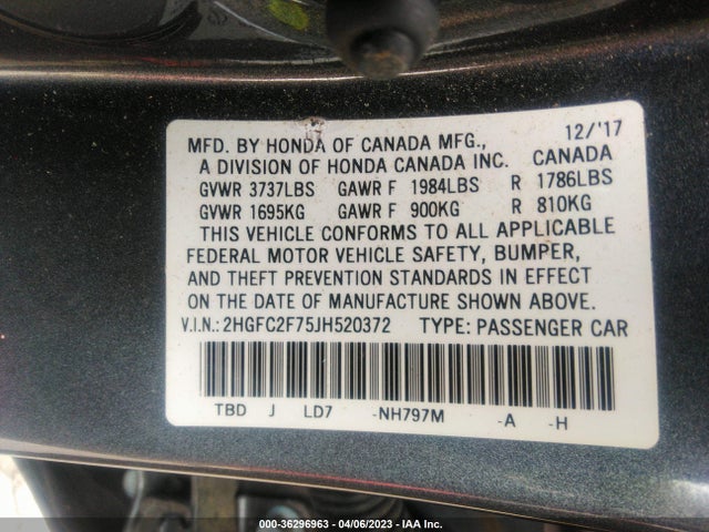 Honda Civic Sedan Ex 2018 2HGFC2F75JH520372 Image 9