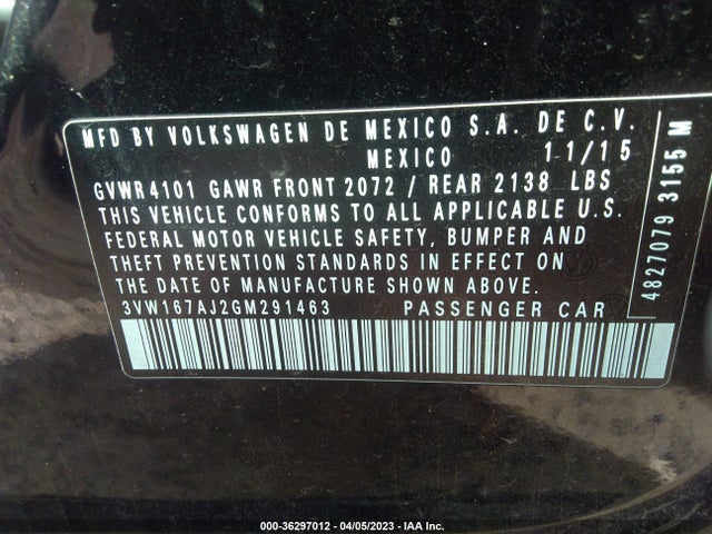 3VW167AJ2GM291463 Volkswagen Jetta Sedan 1.4t S W/technology