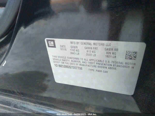 2016 CHEVROLET CRUZE LT VIN: 1G1BE5SM2G7307798