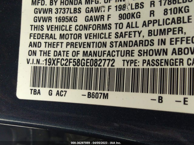 Honda Civic Sedan Lx 2016 19XFC2F58GE082772 Image 9