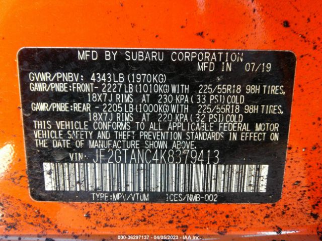 JF2GTANC4K8379413 Subaru Crosstrek Limited
