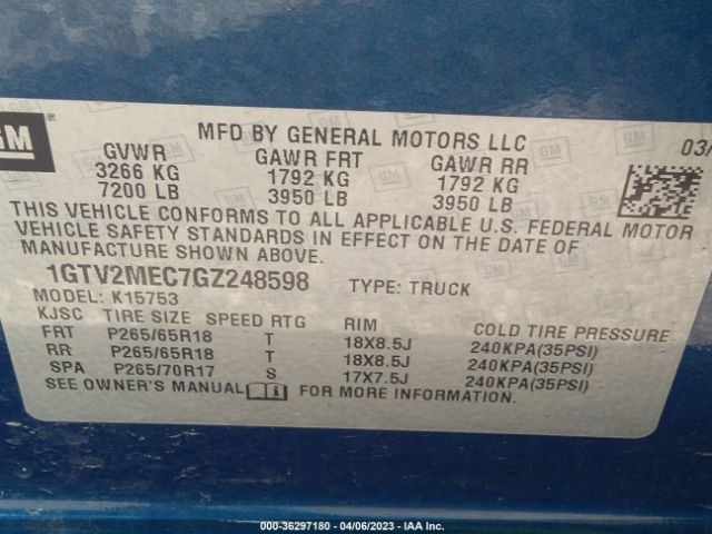 1GTV2MEC7GZ248598 GMC Sierra 1500 Sle