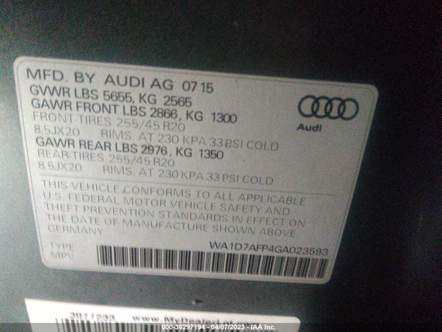 WA1D7AFP4GA023593 Audi Q5 Premium Plus