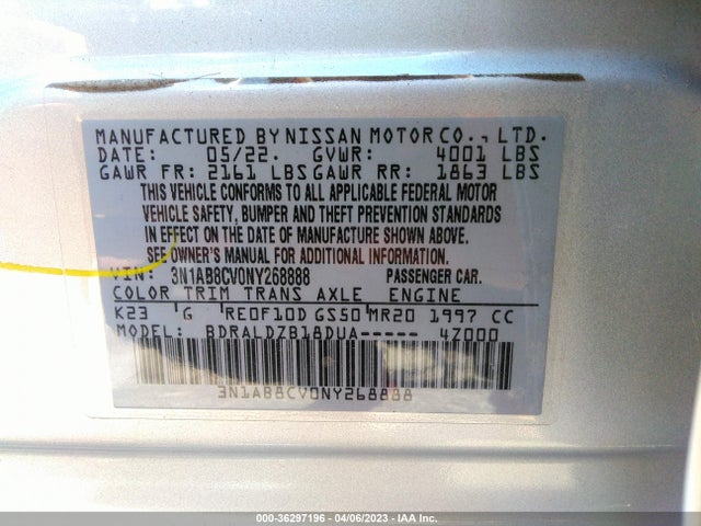 Nissan SENTRA SV 2022 3N1AB8CV0NY268888 Image 9