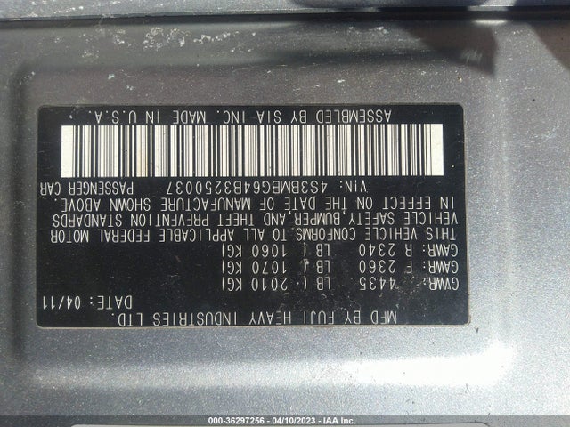 2011 SUBARU LEGACY 2.5I PREM AWP/PWR MOON VIN: 4S3BMBG64B3250037