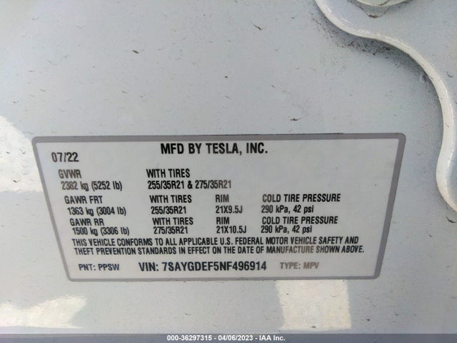 Tesla Model Y Performance 2022 7SAYGDEF5NF496914 Image 10