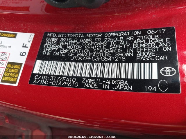 Toyota Prius Two/two Eco/three 2017 JTDKARFU3H3541218 Image 10