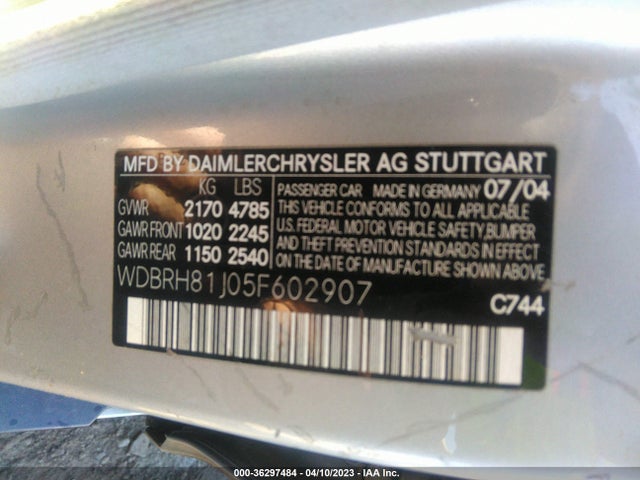 2005 MERCEDES-BENZ C-CLASS 2.6L VIN: WDBRH81J05F602907