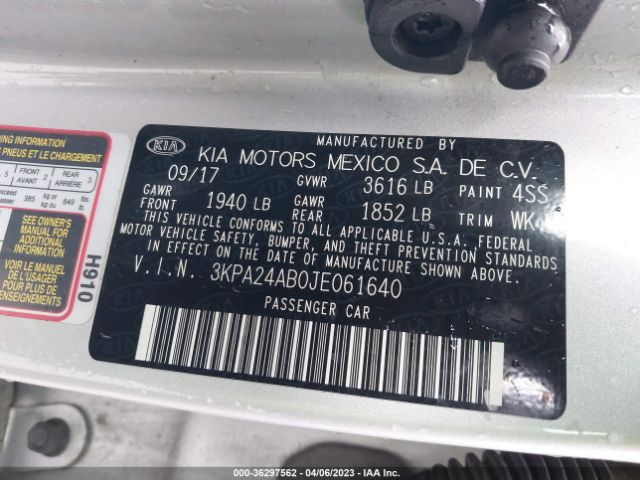 3KPA24AB0JE061640 KIA RIO LX