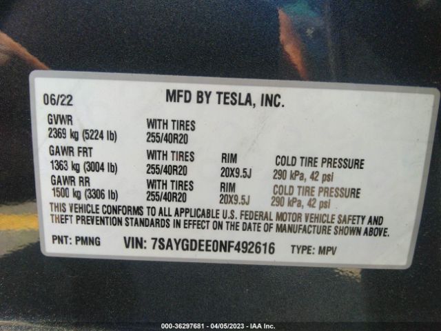 7SAYGDEE0NF492616 Tesla Model Y Long Range