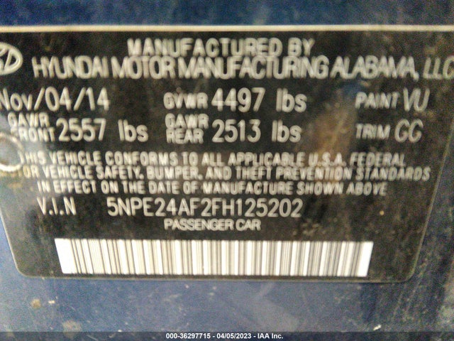 Hyundai Sonata 2.4l Se 2015 5NPE24AF2FH125202 Image 10
