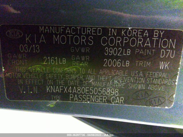 KNAFX4A80E5056898 KIA FORTE EX