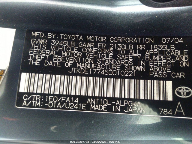 2005 SCION TC VIN: JTKDE177450010221