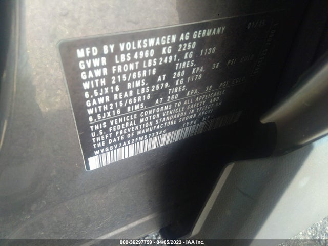 WVGBV7AX2FW573384 Volkswagen TIGUAN S