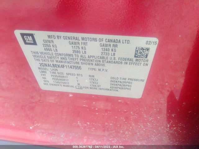 Chevrolet EQUINOX LT 2015 2GNALBEK4F1147556 Image 10