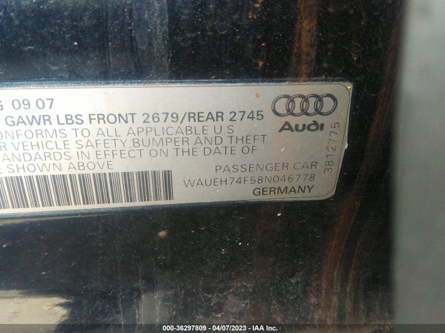 2008 AUDI A6 VIN: WAUEH74F58N046778
