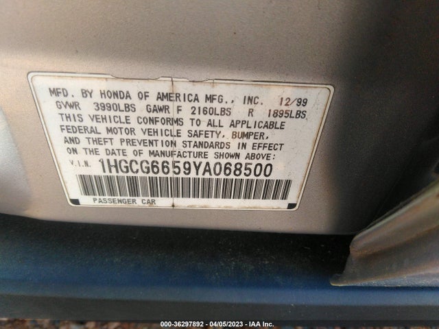 2000 HONDA ACCORD SDN LX VIN: 1HGCG6659YA068500